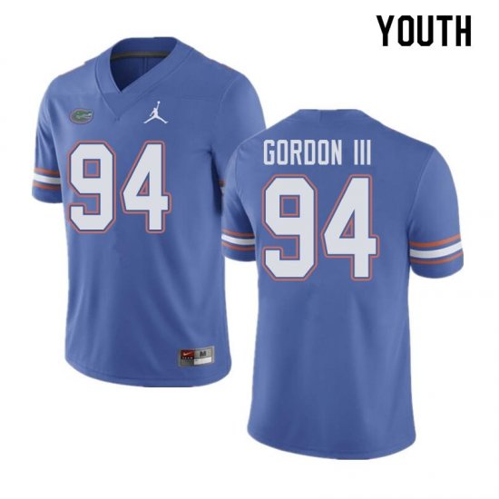 Youth Florida Gators #94 Moses Gordon III NCAA Jordan Brand Blue Authentic Stitched College Football Jersey TJC4562QP